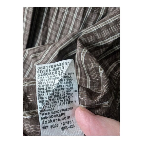 Dockers Mens XXL Plaid Shirt Brown Cotton & Polyester Blend No Wrinkles Button - Picture 4 of 9